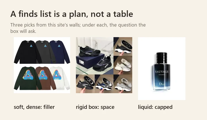 three product photos labelled as filler, space setter and capped liquid