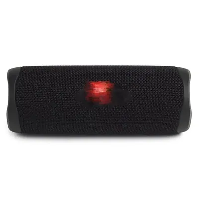 black portable speaker with an illuminated logo