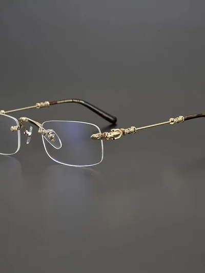 gold rimless eyeglasses with slim temples